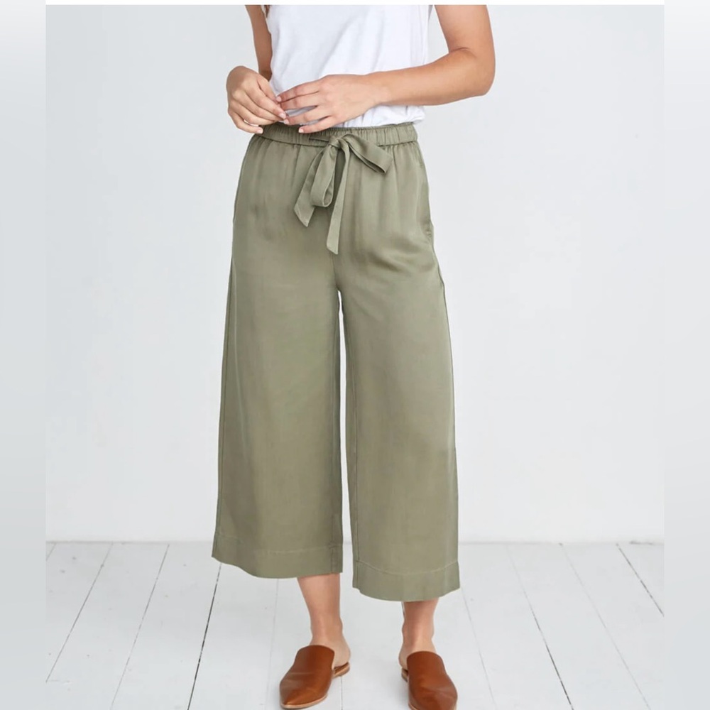 Marine Layer Olive Green Wide-Leg Cropped Pants